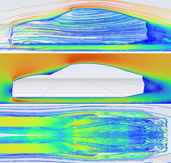 Air flow results around car